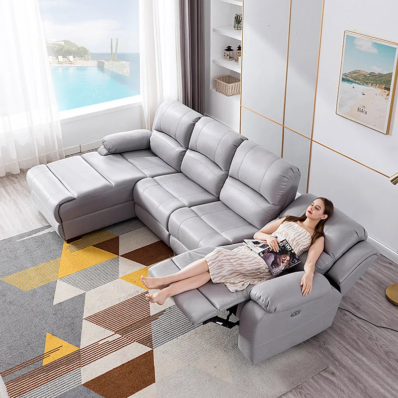 Guangdong Modern Leather Sectional Recliner Luxury Sofa Set Power Reclining  Living Room Couch Furniture With Pu 6/7 Seater