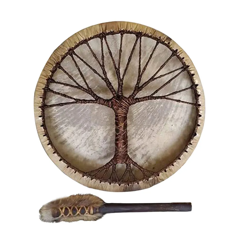 Percussion Wooden Hand Drum With Beater Bodhrans Drums Goatskin Head