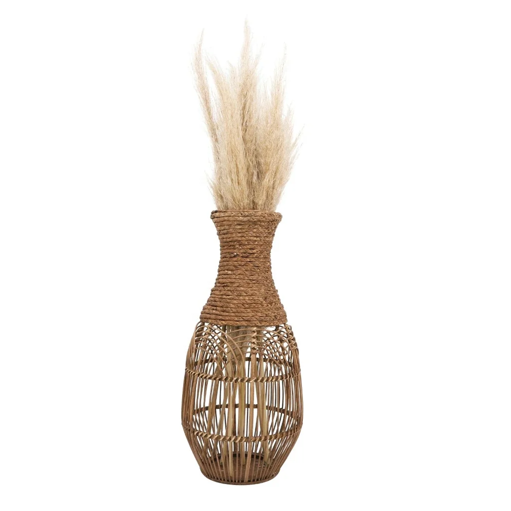 Vase En Rotin Imitation Tissé à La Main 25,5 X 13,5 Cm - Décoration Table Élégante Pour Fleurs Séchées