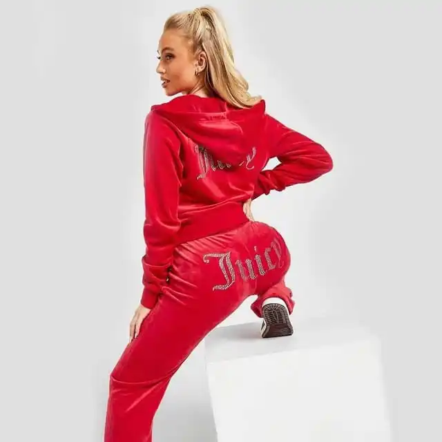 Black Sweatsuit Velvet Design Velvet Tracksuit Two Piece Jacket Pants Set Women Velour Tracksuit High Quality Rhinestone Woman