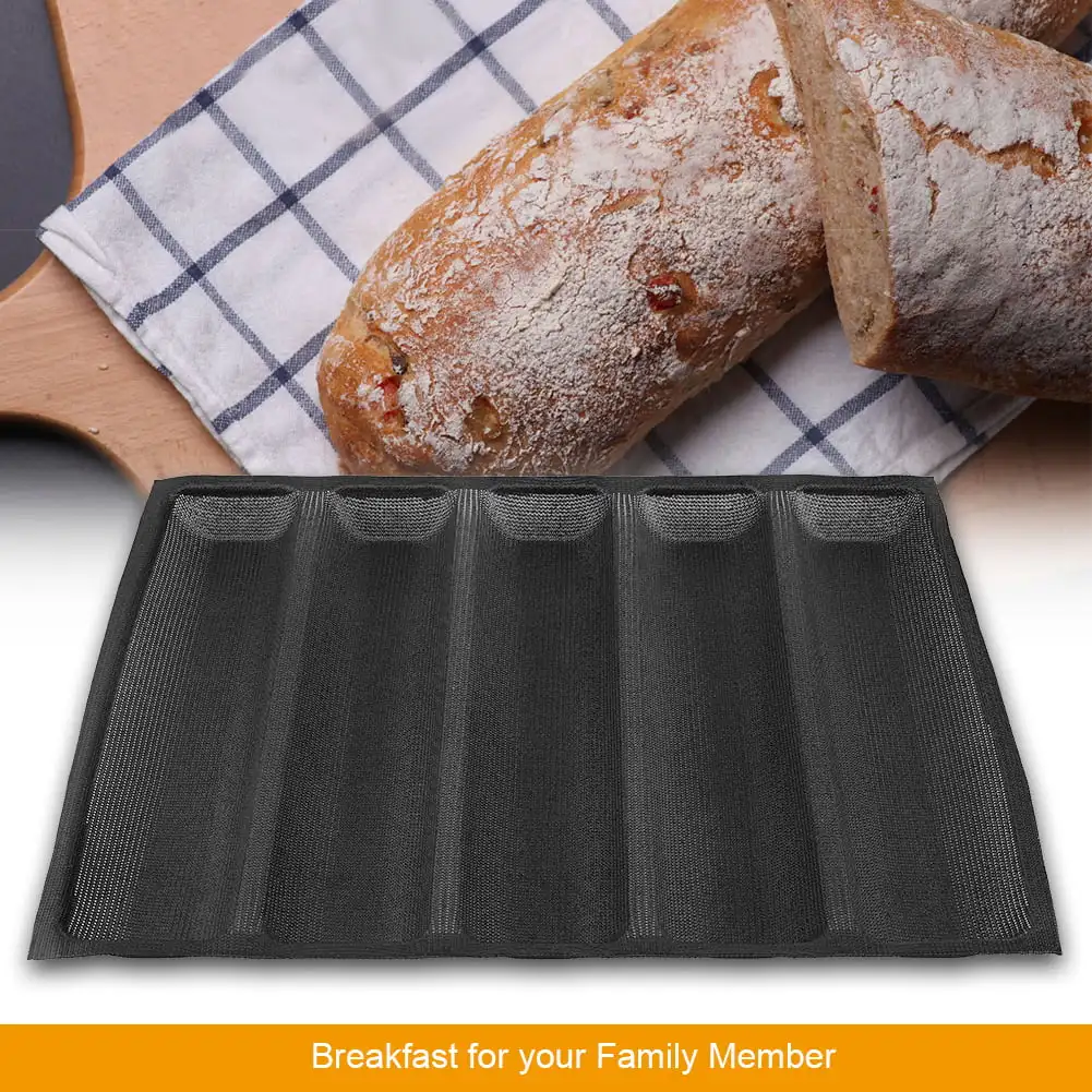 Moule à Baguette Silicone - 4 Cavités - Antiadhésif & Perforé - Pour Cuisson Maison - Avec Brosse