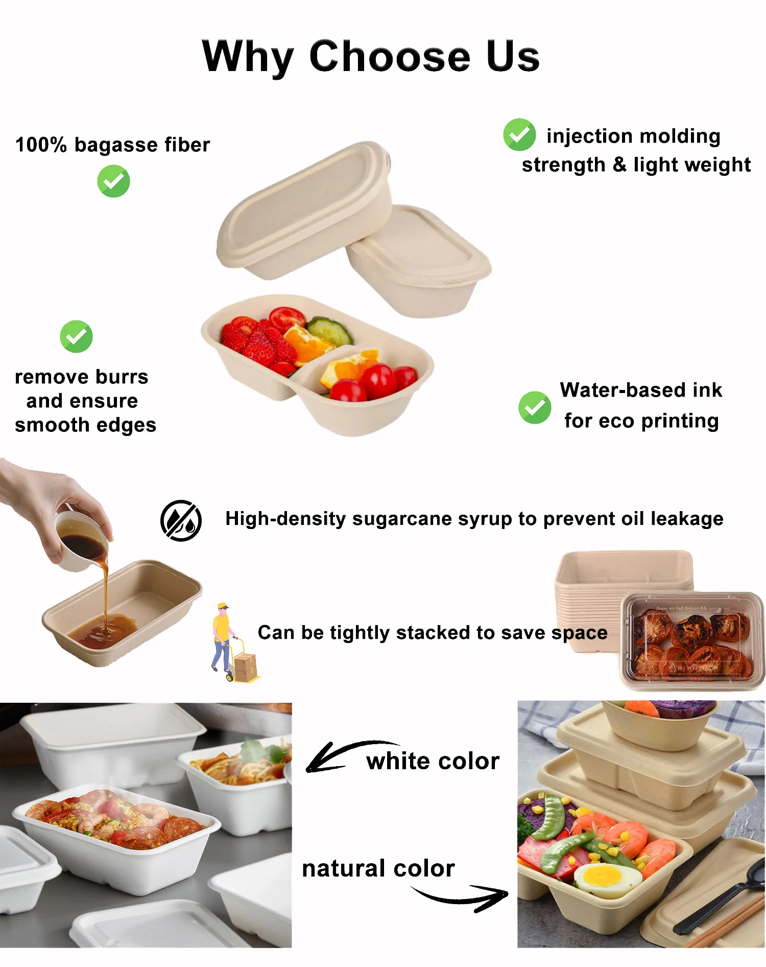 850ml 2 Compartment Biodegradable Takeout Bagasse Sugarcane Food ...