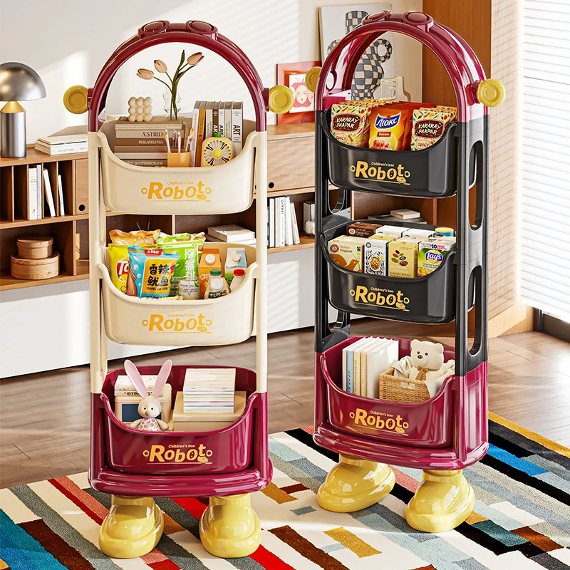 WANUO 3-Tier Robot Shaped Rolling Storage Cart Kids' Storage Cart with 360° Swivel Casters/Standing Feet