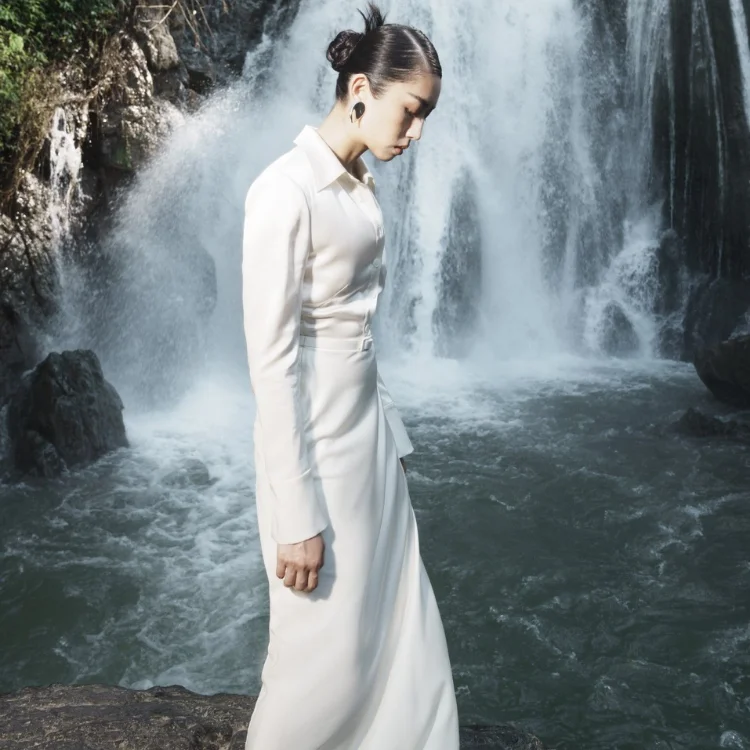 In Stock Long Dresses Women Elegant AUDREY DAY DRESS Long Sleeve 89% Triacetate - 11% Polyester Women's Fashion Clothing