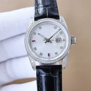 New Classic Elegant Diamond-set Moissanite Men's Mechanical Watch High-quality alligator Leather Strap Business Automatic Watch