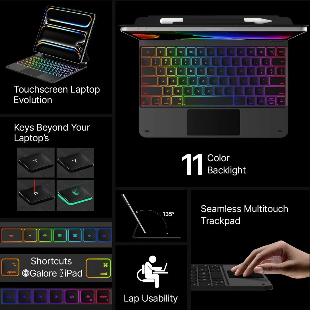 product magic keyboard case for ipad pro 13 inch m4 2024 11 inch backlit colors pen holder multi touch trackpad magnetic stand laudtec-5