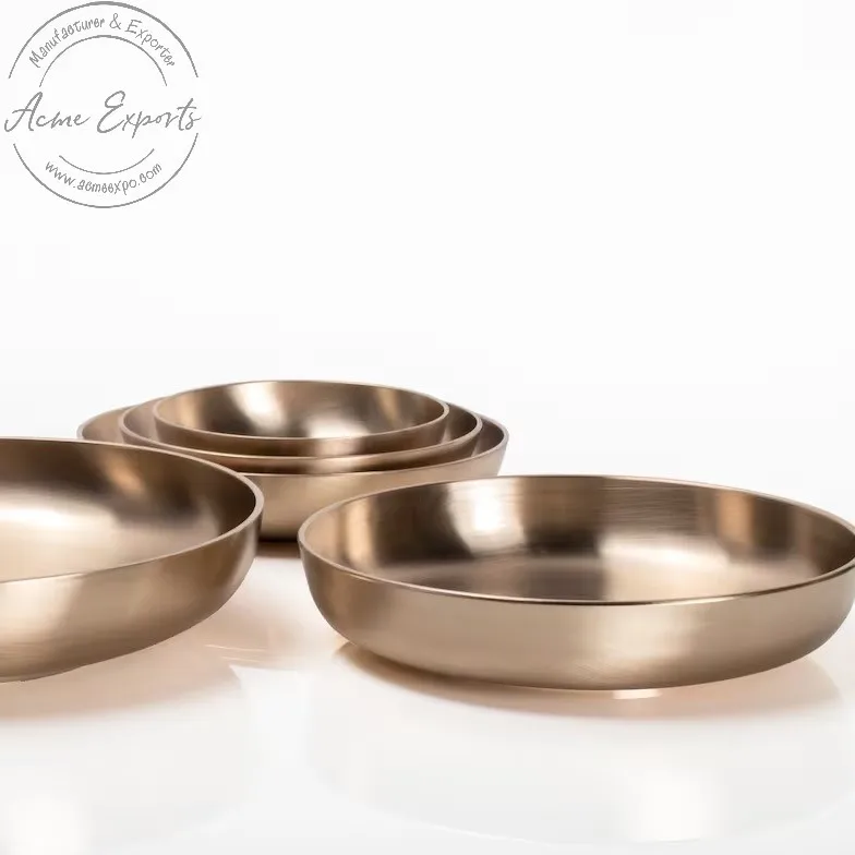 Luxury Quality Handcrafted Round Footed Brass Bowl With Brushed Gold Finished Used For Serving