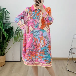 Direct From the Factory Miyake Pleated Dresses One Size Fits All Ladies Summer Dress Printed Chic Dress