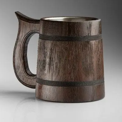 Multi Use Handmade Natural Wooden Drinking Wooden Mug with Natural Wood Colour Barrel Mug for Beer Tea Coffee Christmas Party