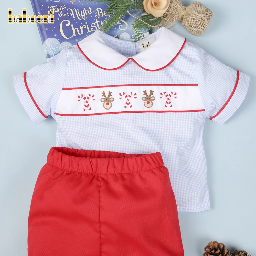 Reindeer & Candy Smocked Boy Set Clothing Oem Odm Customized Hand Made