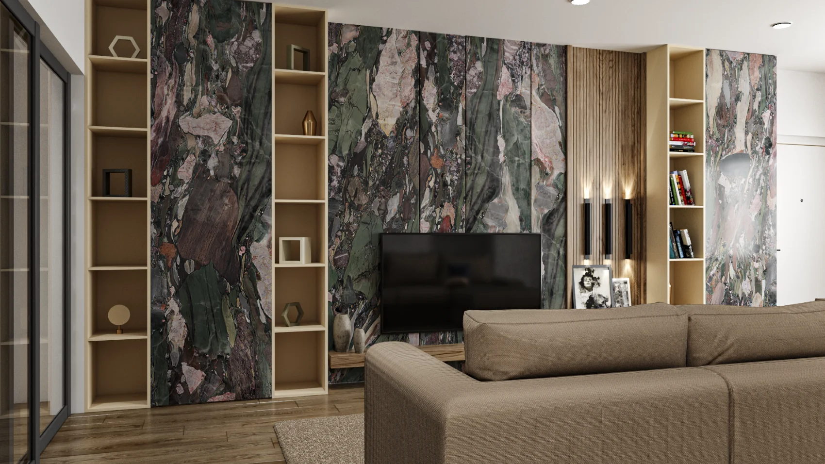 Green Grey Marble Effect Decorative Surface