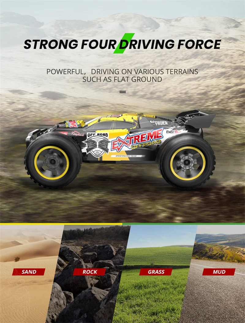 All-Terrain RC Monster Truck - YYRC 202E 1:10 Scale 4WD High-Speed Racer, 45KM/H 2.4Ghz Remote Control Car for Hobbyists