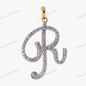 High Quality Trendy Party 925 Sterling Silver Gold Plated Moissanite Initial Pendant R Letter Customizable Alphabet Charm