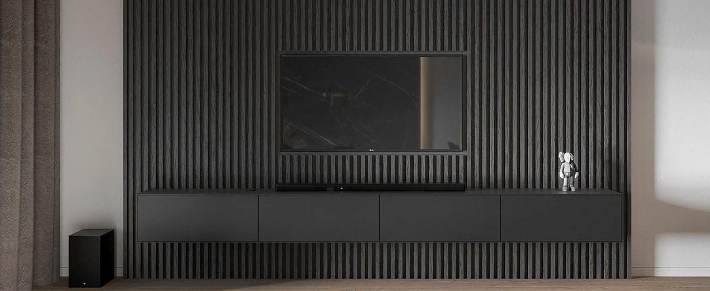 Black Fluted 3D Acoustic Slat Wood Panels Modern Hotel Noise Reduction Interior Soundproof Wall Panels NRC 90% for Living Room manufacture