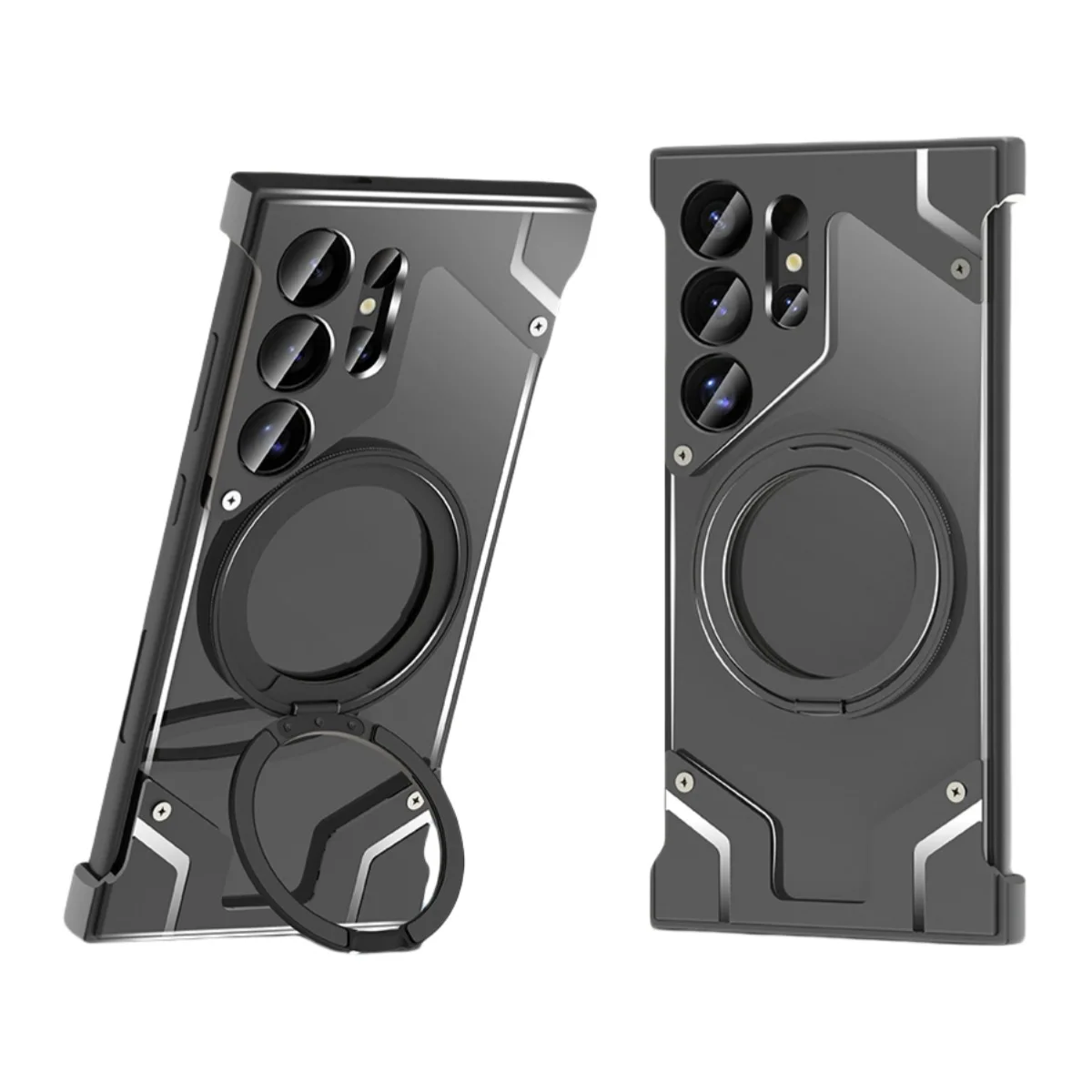 Phone Case for Samsung S25 Ultra Transparent Edge-Free Armor Magnetic 360° Rotating Stand Cover Laudtec