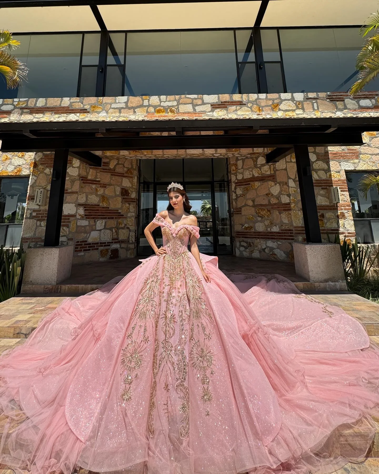 quinceanera dresses coral and gold Mumuleo Dress sustainable fabrics