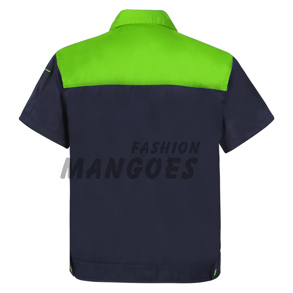 Motor Mechanic Uniform For Mens Color Block Short Sleeve Work Shirt Turndown Collar Tshirts