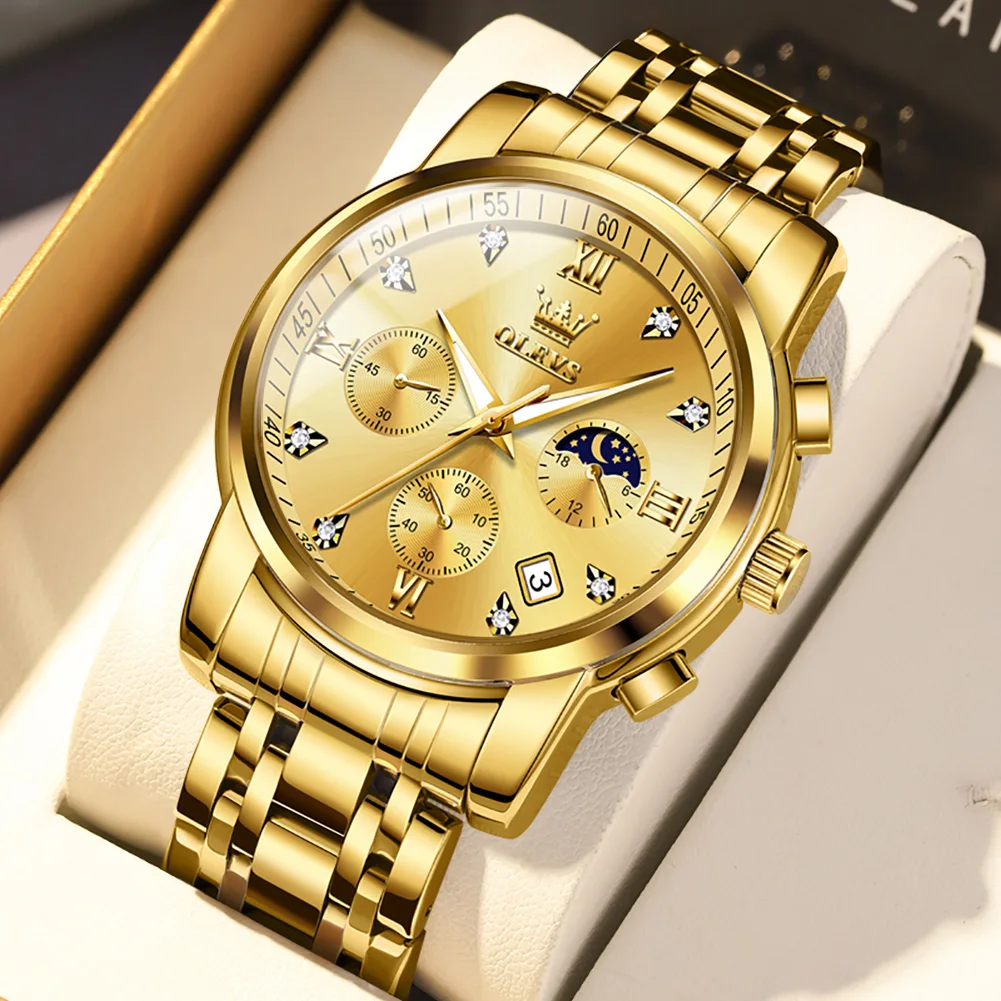 OLEVS Multi Time Zone Wristwatch Waterproof Feature Analog Date Watch Luminous Hands Stainless Steel Quartz Watch