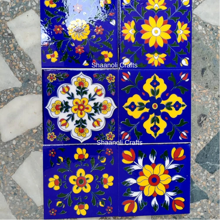 Antique Style Home Interior Decoration Rajasthani Blue Pottery Tiles