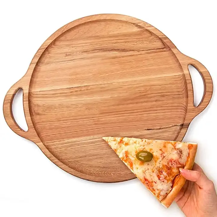Fancy Design Wood Pizza Serving Tray Latest Handle Kitchen Ware Tray Cutting Serving Board Pizza