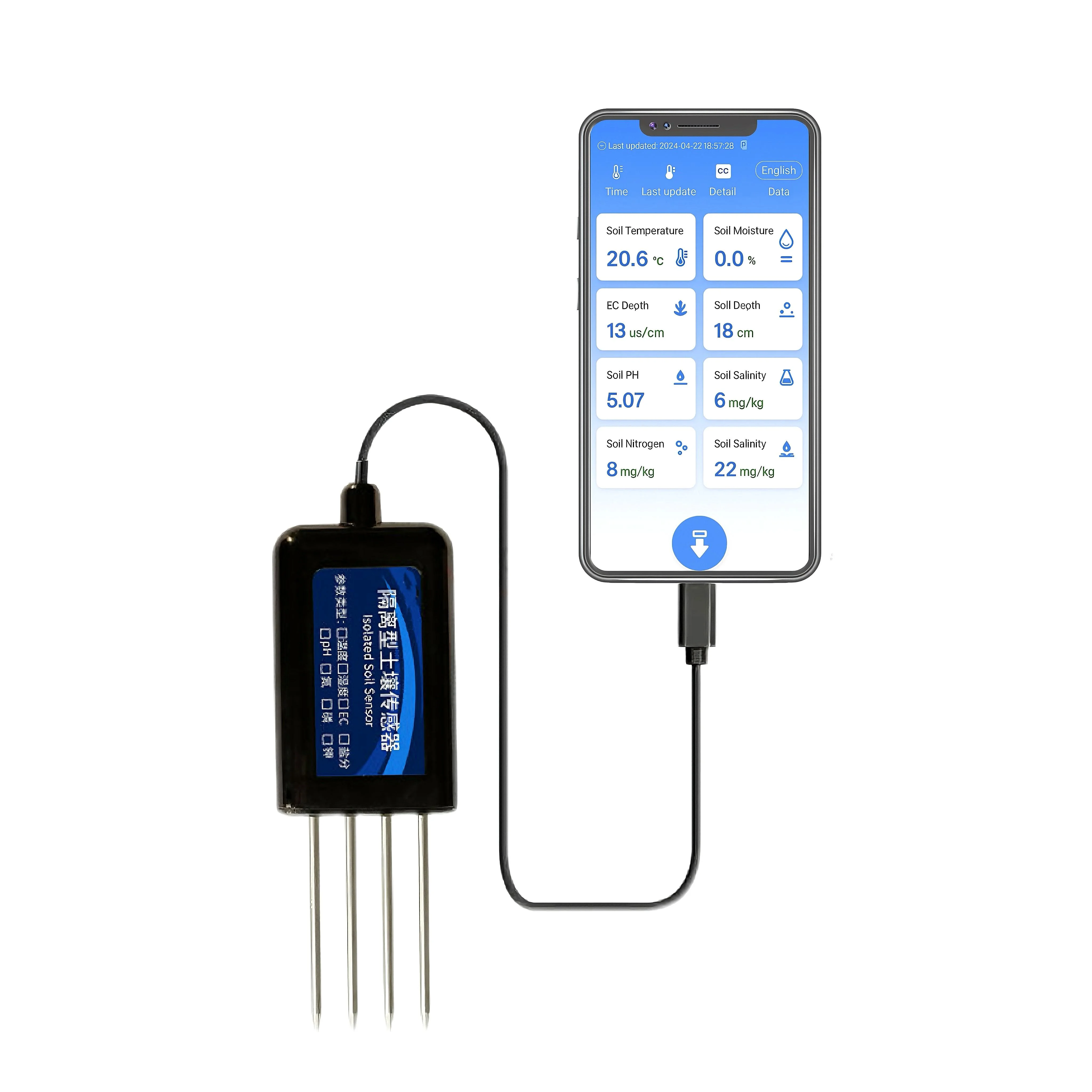 8 in 1 Digital Soil Sensor Android Soil Temperature Humidity Salinity ...