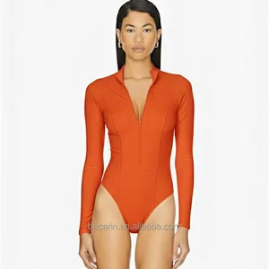 2026 Euro-American Surfing Suit Nylon Fabric Long Sleeves Style Women's Swimsuit Stylish Solid Suit Own Logo Beachwear Factory