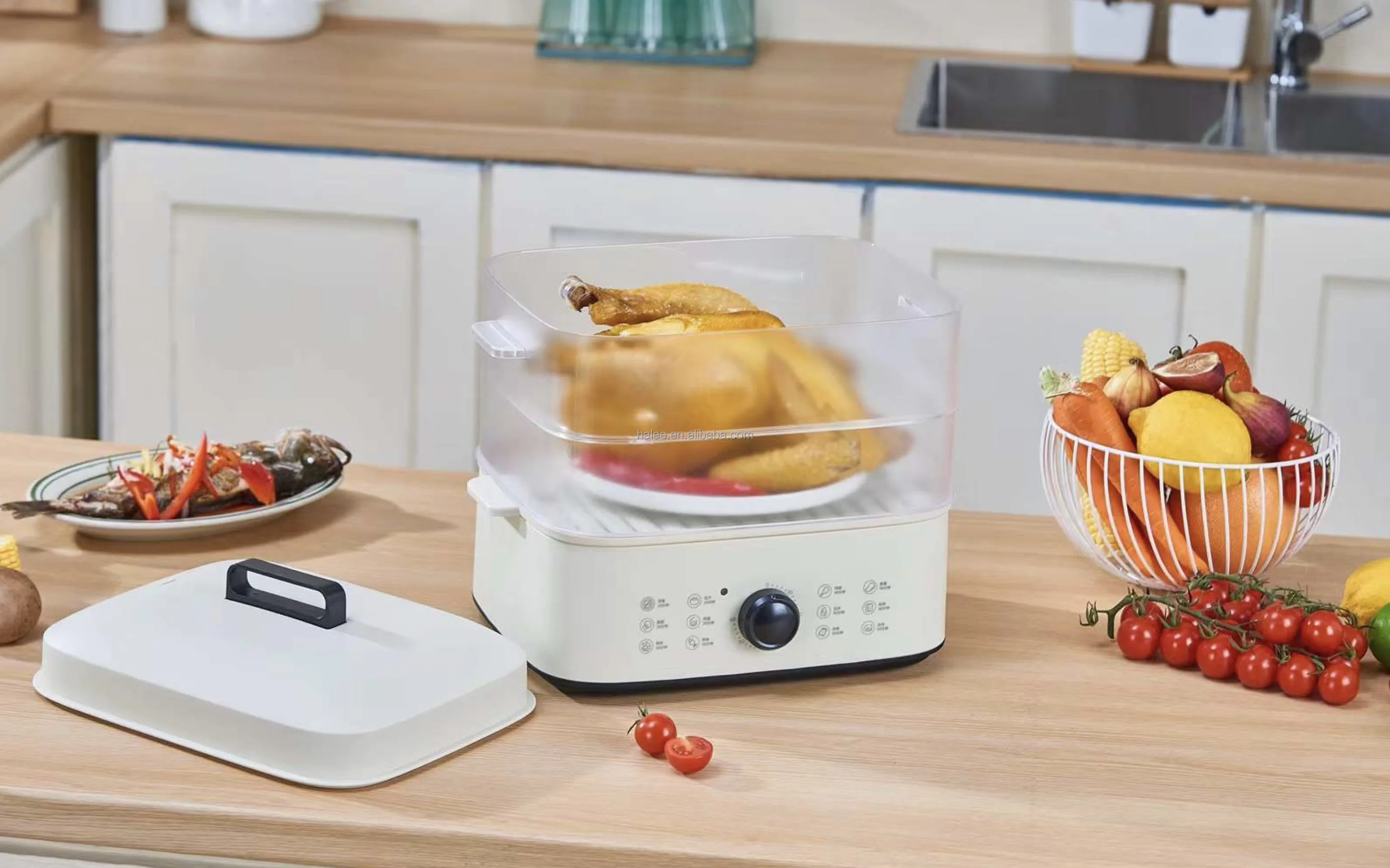 2023 New Electric Timer Control Cooker Vegetable 3 Layer Fast Steam Cooker Multifunction Food