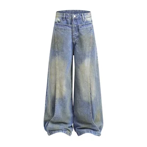 2026 Vintage Fashion Mid-Waist Special Dark Washed Loose Vintage Jeans Wide Leg Pants Logo for Autumn/Winter