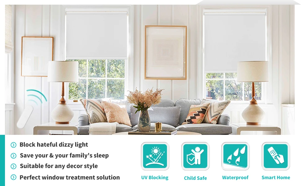 Smart Window Roller Blind for Home, Wireless Electric Window Shades, WiFi Connection, Google Alexa Motorized Roller Blinds