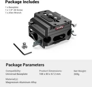 SmallRig Lightweight Base Plate Riser System with Dual 15mm Rod Clamp, Base Plate Magnesium Alloy Version, W/Plate for product image