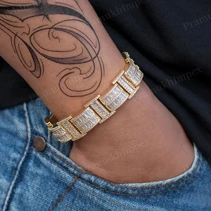 Trending Buckle Link Bracelet For Men 925 Silver Moissanite Bracelet Gold Plated High Quality Jewelry GRA Certified Moissanite