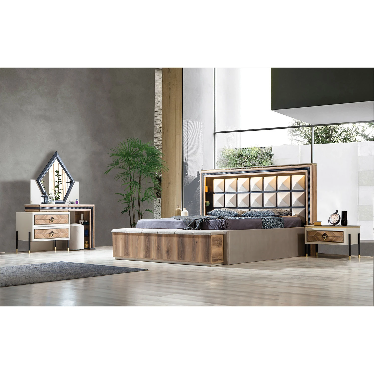Luxurious Modern Bedroom Furniture Set With Functional Wardrobe Made In