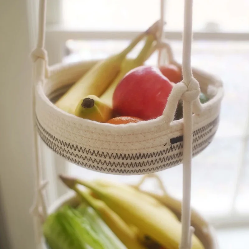 Vietnam Supplier Cotton Rope Hanging Fruit Basket Multifunction Three