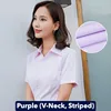 Morado (cuello en V, rayas estrechas)