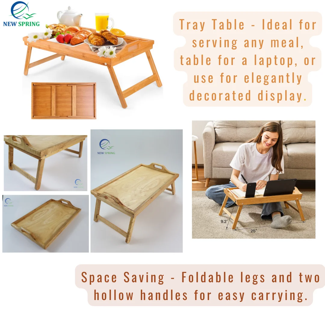 Bed Tray Breakfast Table With Folding Legs Tray With Handle For Laptop