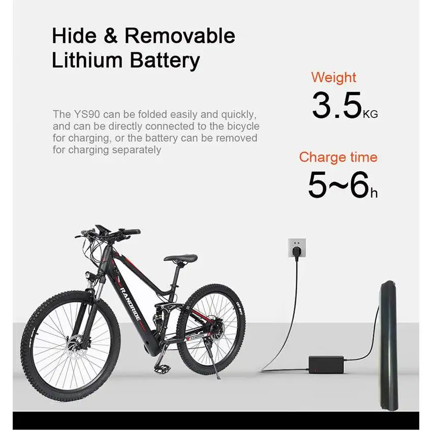 RANDRIDE YS90 Electric Mountain Bike 13.6A Battery with 500W/1000W Motor Full Suspension Aluminum Alloy Frame Max Speed 50KM/h