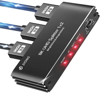 SY 8K HDMI 2.1 Splitter and Switch 120Hz Monitor 4K HDMI Splitter 1 in 2 Out 2 Way