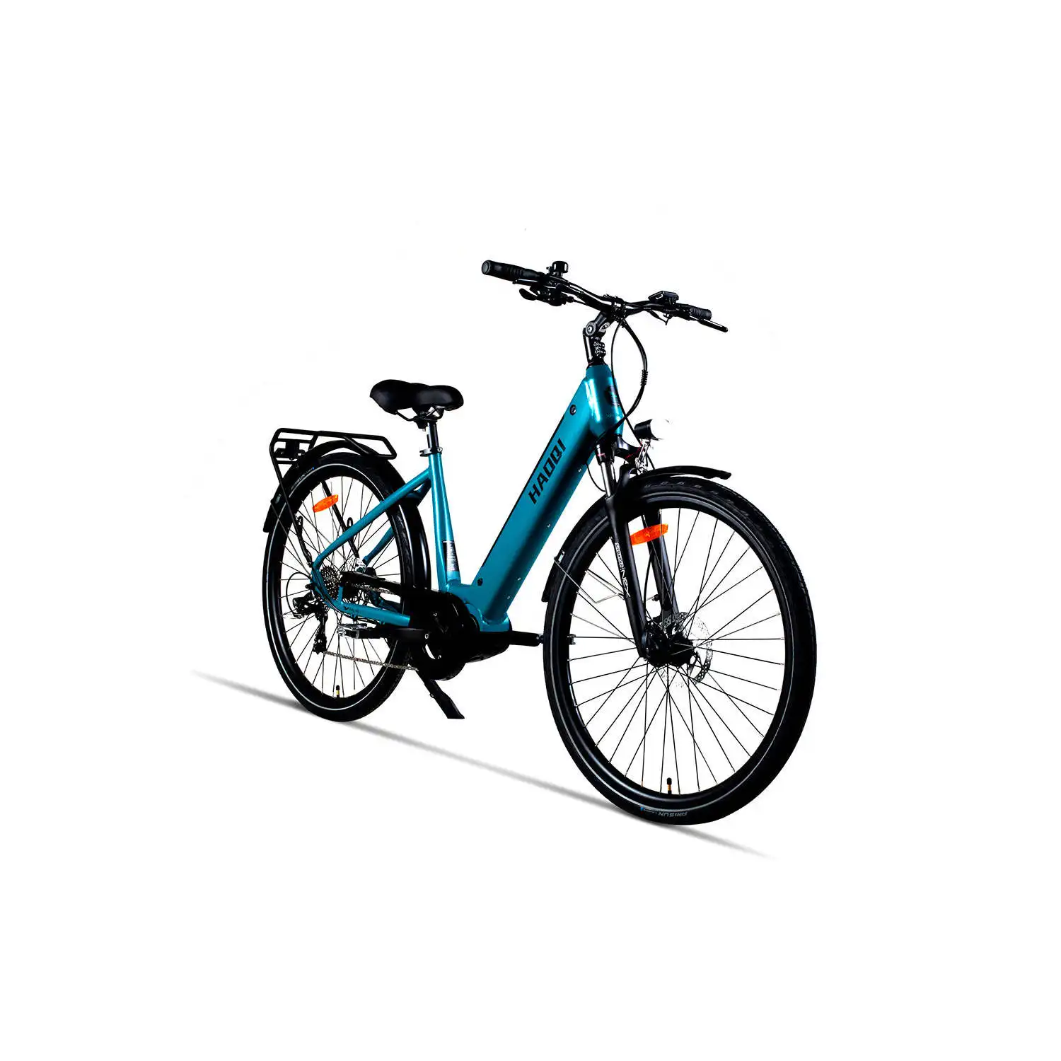 HAOQI Falke Step Thru Electric City Bike 250W 48V 15Ah Integrated Battery 50km Range with Central and Rear Hub Motors