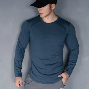 Men Gym Clothing Custom High Quality Heavyweight Washed Crew Neck Mens Long Sleeve Gym T Shirts