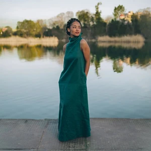 Classic Linen Maxi Dress Summer Long Minimalist Kaftan Style Plus Size Linen Clothing with Classic Designer Kaftan Style Maxi