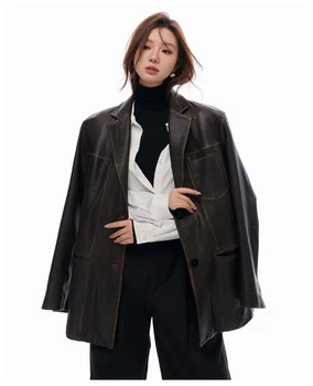 custom fashion women's short slim-fit street wear casual super solid color women's coat Black women's motorcycle leather jacket