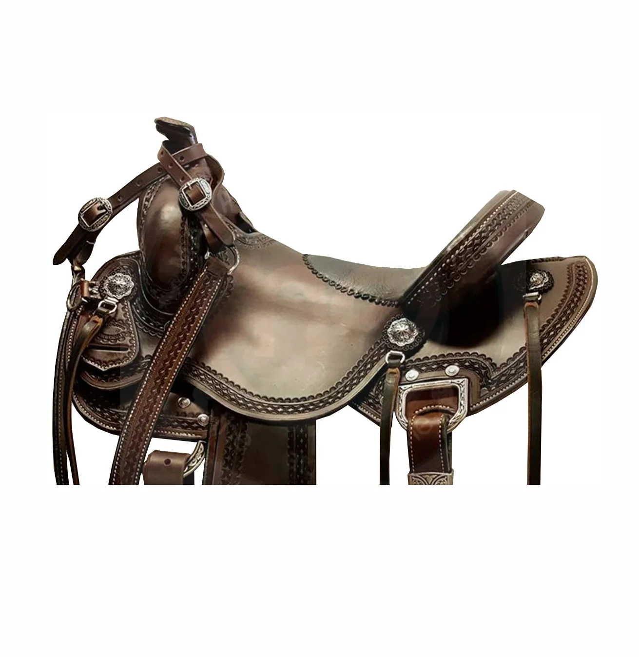 Selle Western Endurance 16 Pouces - Eco-cuir Couleur Buffle, Marron Foncé