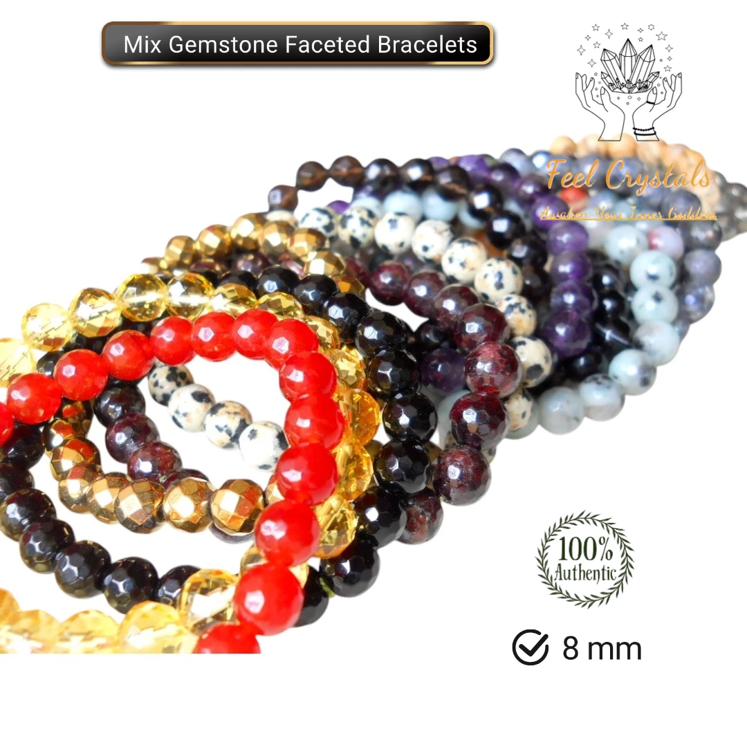 Stylish Unisex Bracelet with 8 mm Amethyst Faceted Beads Natural Crystal Gemstones Stretchable Trendy Men Women Boys Gift Idea
