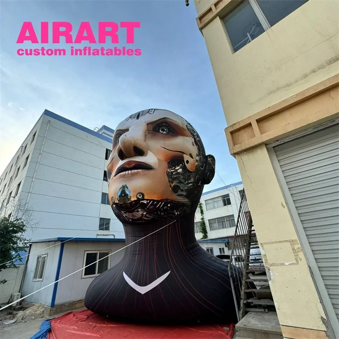 Simulation Inflatable AI Girl Model,lifelike Giant Inflatable Robot Woman Character Head for Music Festival square Display