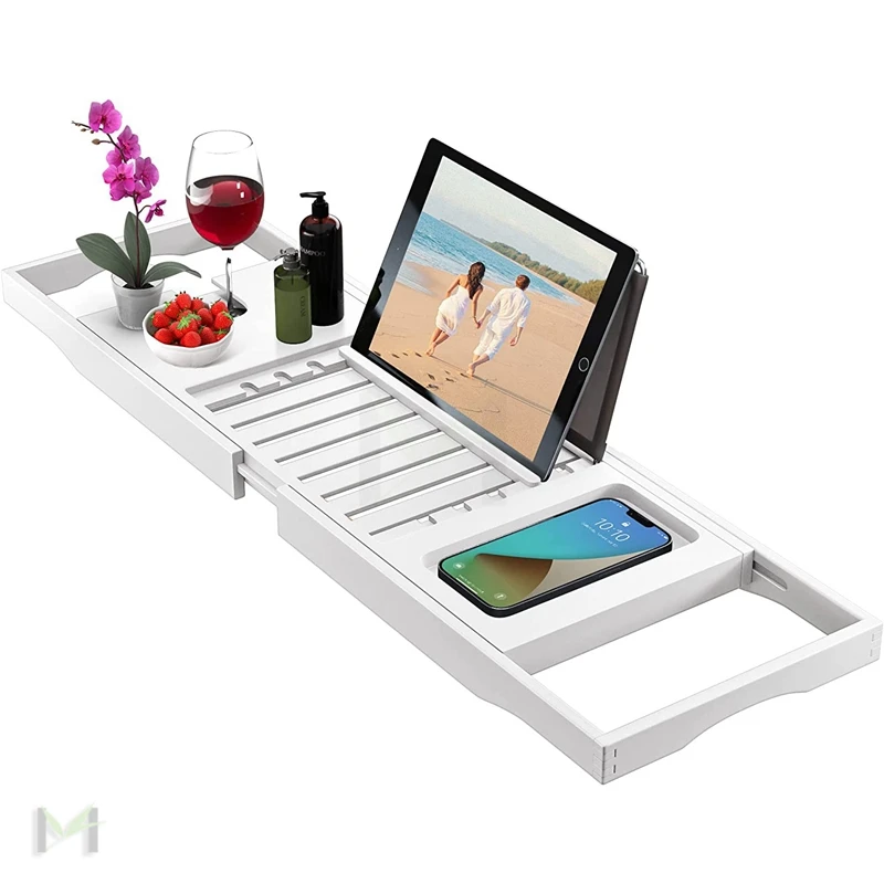 Luxury Bathtub Tray Caddy Bamboo Adjustable Bath Tub Table Caddy For