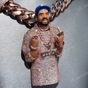 925 Sterling Silver Face-Shaped Custom Portrait Men's Enamel 3D Photo Customisable Moissanite Unique Charm Pendant Claw Setting