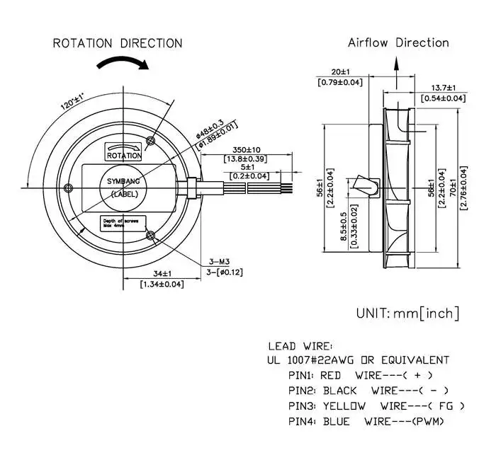 Plastic Duct Centrifugal Fan, 70x20mm, 12/24V/48V, SYMBANG - detail 2