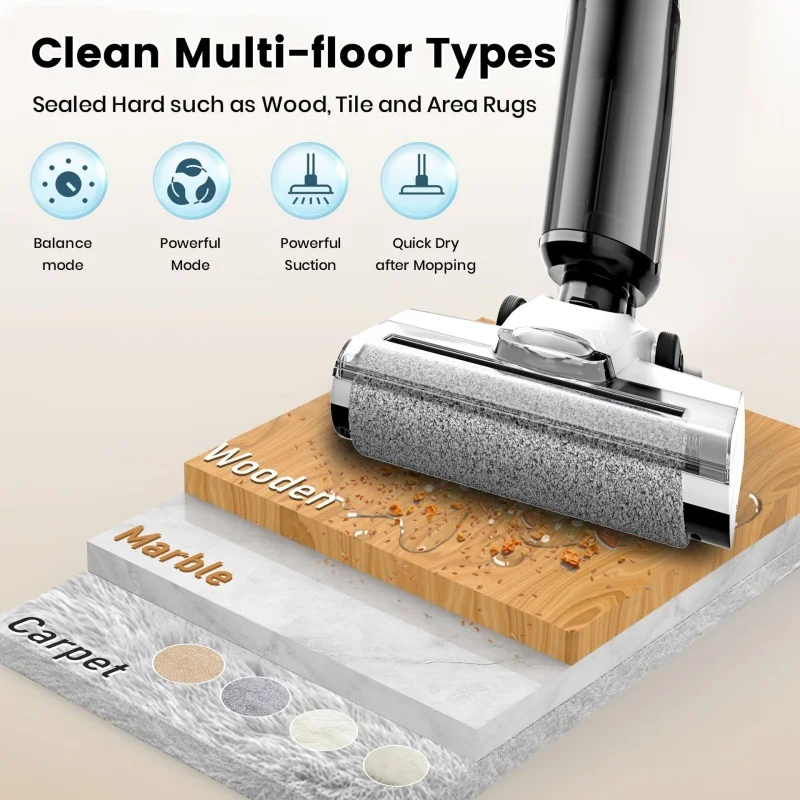 Hot Sale OEM Cordless Vacuum Cleaner 200 AW Suction HEPA Filter LED Display Voice Assistant 850ML Clean Water Tank 600ML