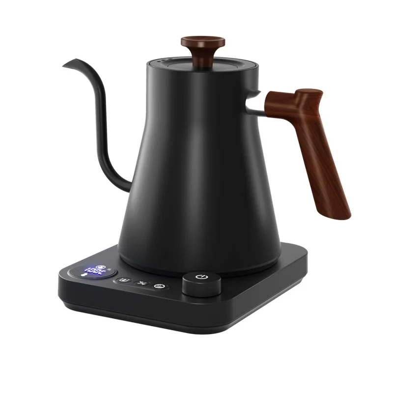 Electric Gooseneck Kettle with Digital Display, 1L Capacity, Wood Handle Pour Over Coffee & Tea Brewing