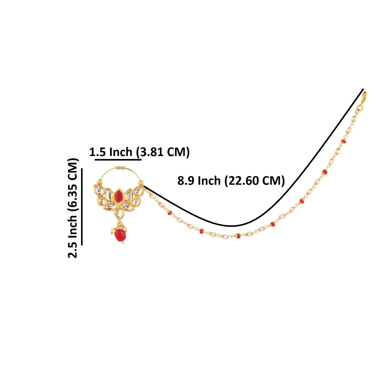 Indian Nose Ring Studs Gold Plated Body Jewellery With Ear Chain Non